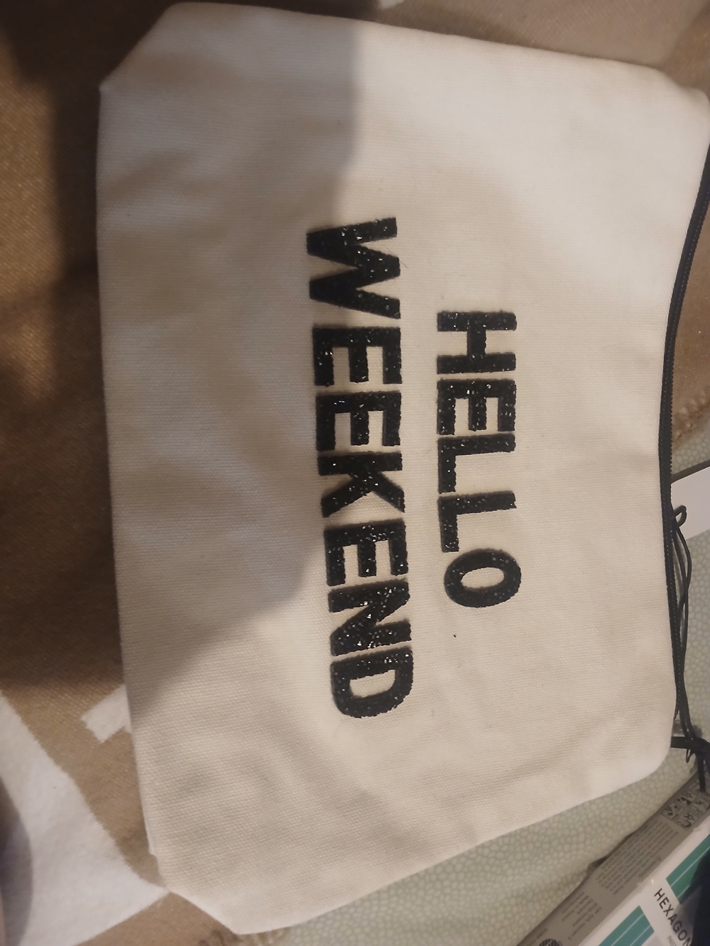 Hello Weekend White Canvas Pouch Women Bag